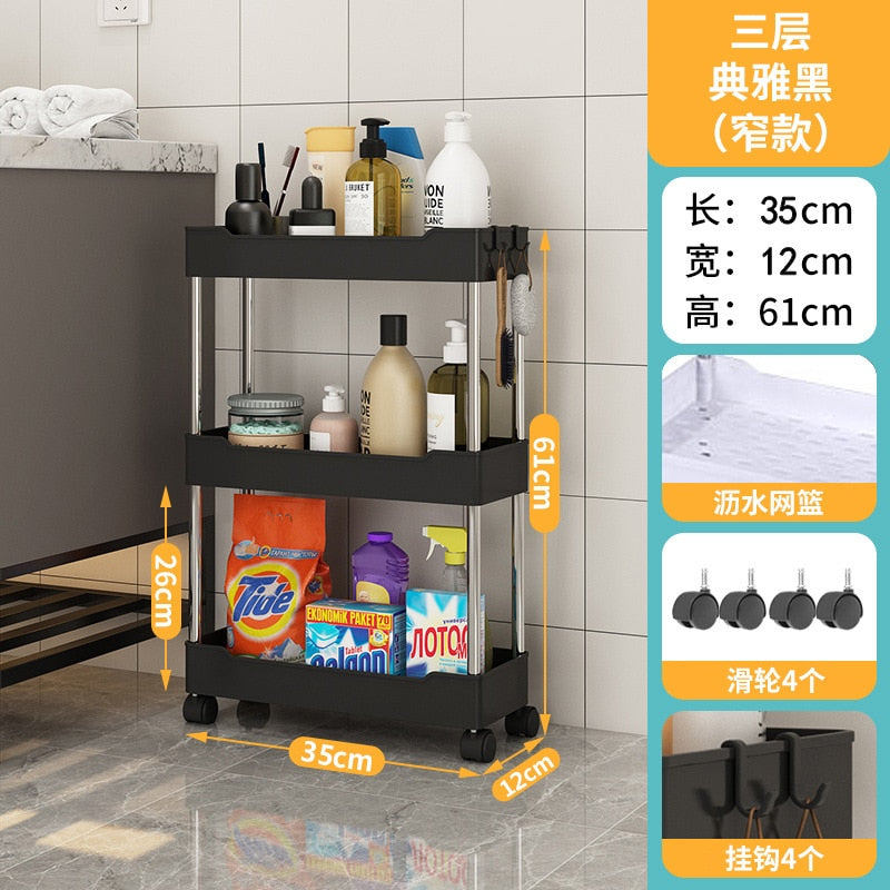 3/4Tier Durable Rolling Trolley Multi-storey Cart Storage Shelf Movable Gap Storage Rack Kitchen Bathroom Slim Slide Organizer