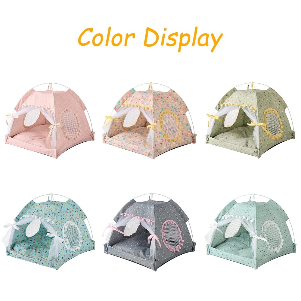 ZK20 Pet Dog Tent House Floral Print Enclosed Cat Tent Bed Indoor Folding Portable Comfortable Kitten Bed Kennel For Small Pets