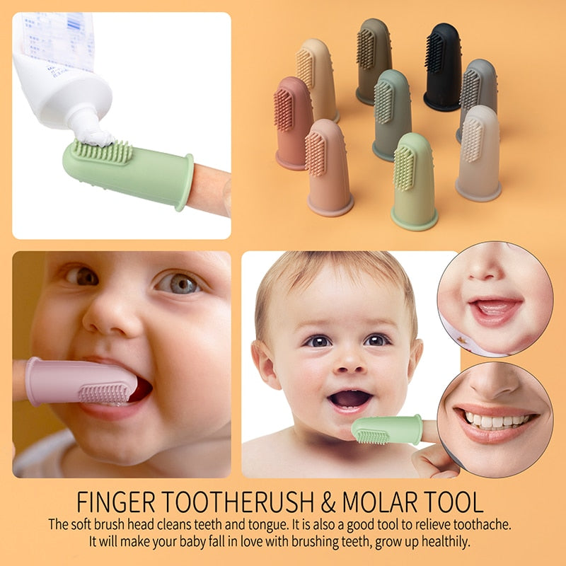 Silicone toothbrush to clean your baby's teeth and gums.