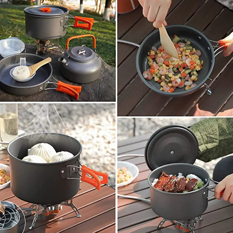 Portable Camping Tableware Cooking Set Outdoor Cookware Pan Pot Bowl Spoon Fork Utensils For Hiking Picnic Travel Wild Campismo