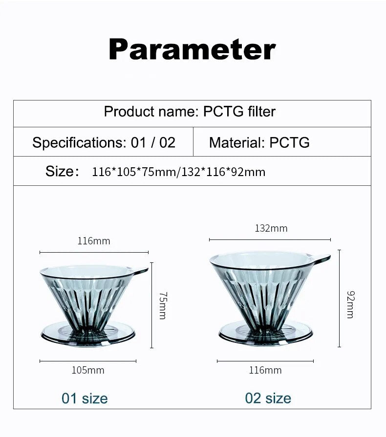 TIMEMORE PCTG Crystal Eye Coffee Filter 01 / 02 Coffee Dripper Pour Over Coffee Maker Conical Hand Drip Reusable Filters