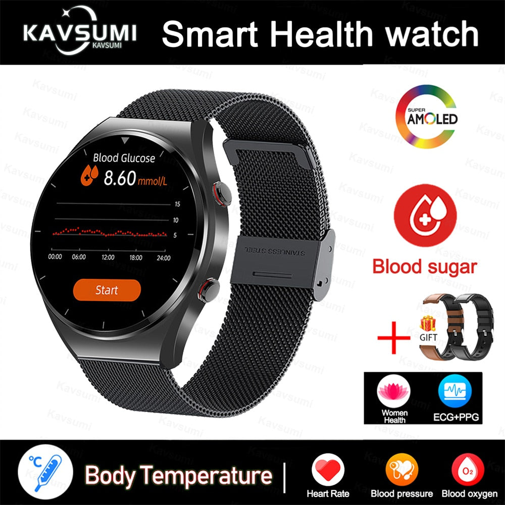 2023 New Non-Invasive Blood Glucose Smart Watch Men Full Touch Screen Sport Fitness Watches Bluetooth For Android ios Smartwatch