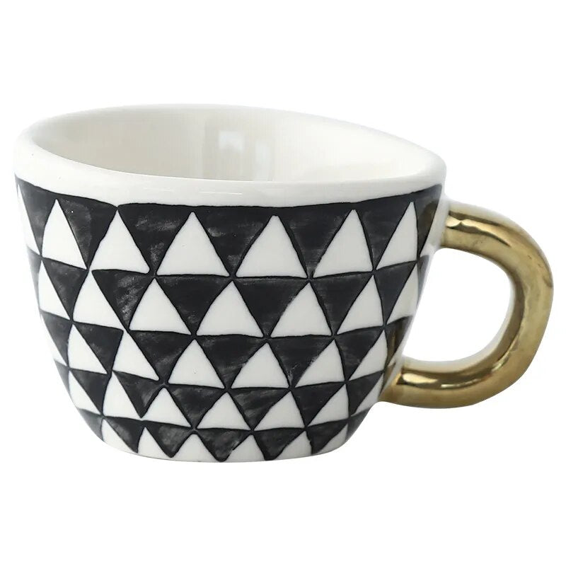 75ml Mini Hand Painted Espresso Cups With Gold Handle Ceramic Handmade Creative Latte Coffee Tea Mugs Irregular Home Drinkware