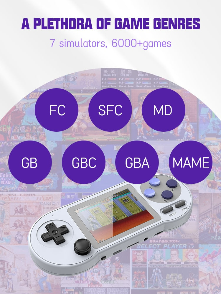 SNPRO 3 Inch IPS Handheld Game Console Mini Portable Retro Gaming Consoles 10000 Games AV Output For GBA Sega Dendy SNES