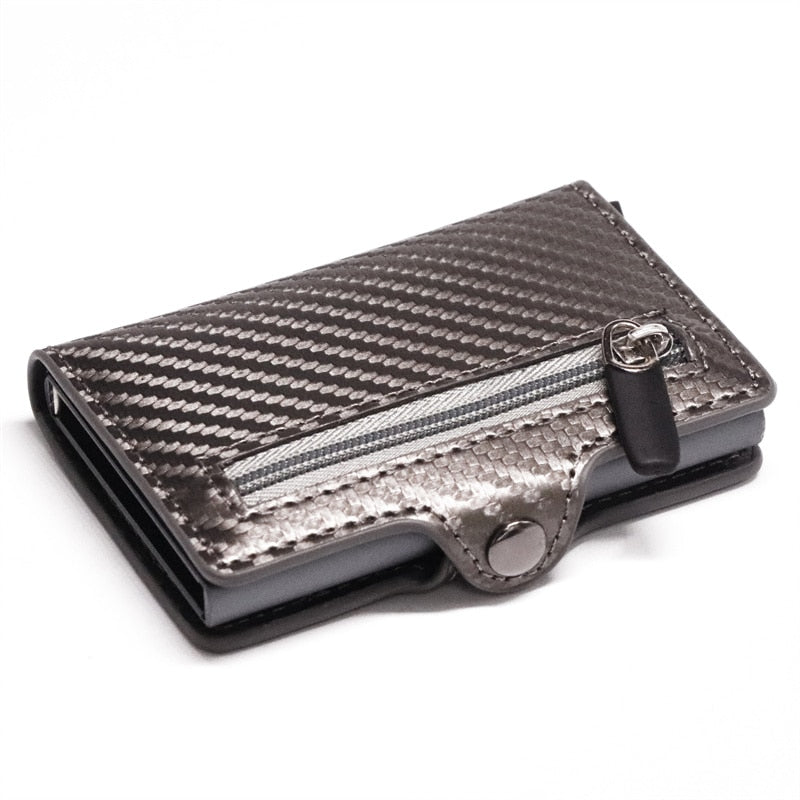 Custom Card Holder Anti-theft Carbon Fiber Wallet Men Credit Card Holder Zipper Coins Pocket Wallet RFID Card Case & Money Clips