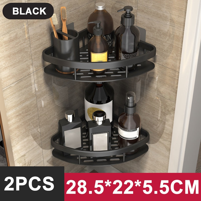 Bathroom Shelf Aluminum Alloy Shampoo Rack Makeup Storage Organizer Shower Shelf Bathroom Accessories No Drill Wall Corner Shelf