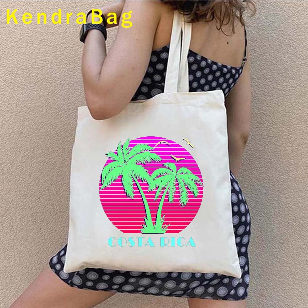 Vintage Arms of Costa Rica Country Map Flag San Jose Girl Soccer Gift Sunset Love Heart Shopper Canvas Tote Bag Shopping Handbag