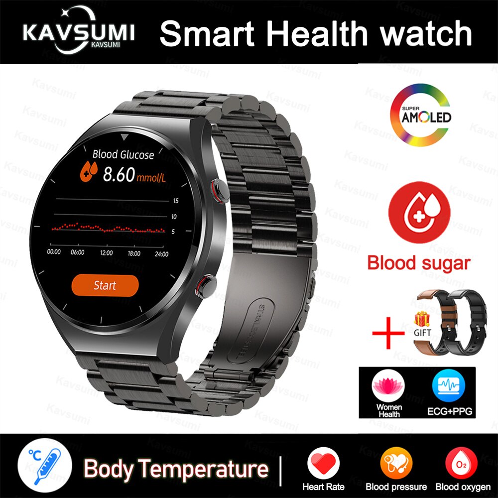 2023 New Non-Invasive Blood Glucose Smart Watch Men Full Touch Screen Sport Fitness Watches Bluetooth For Android ios Smartwatch