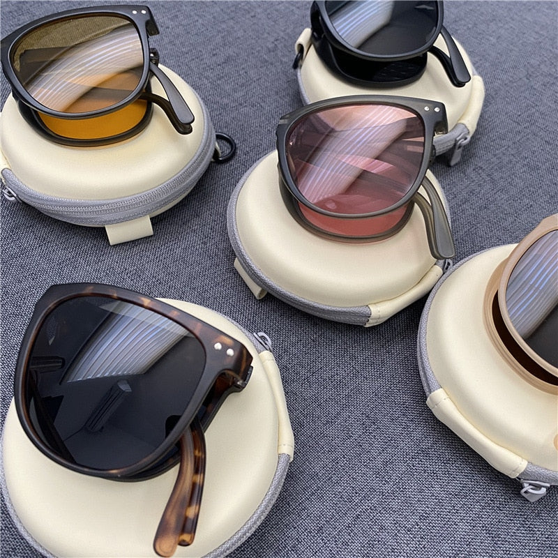 2022 New Women's Fashion Folding Sunglasses Women's Brand Designer Glasses Oval Glasses Lady Retro Sunglasses UV400 Protect