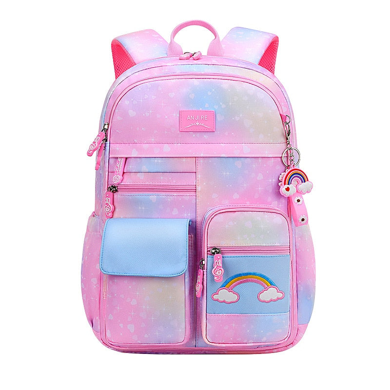 2022 New Primary School Backpack Cute Colorful Bags for Girls Princess School Bags Waterproof Children Rainbow Series Schoolbags