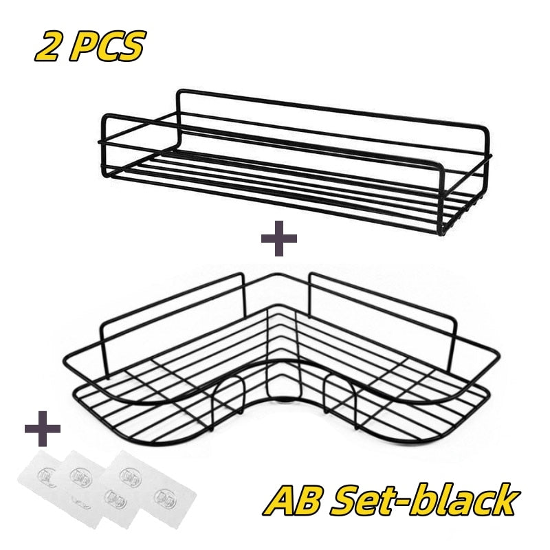 Bathroom Shelf Bathroom Accessories Shampoo Storage Shelf Cosmetic Holder No Punch Metal Shelf Condiment Organizer Corner Shelf