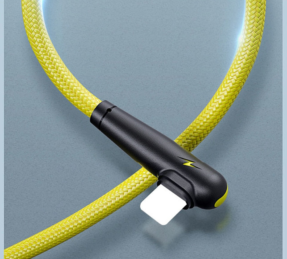 3A USB Charger Cable 90 Degree Elbow Data Line Cable for iPhone