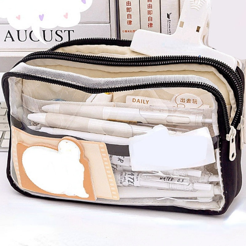 Transparent Pencil Bag Super Large Capacity Girl Stationery Holder Box Student Zipper Pencil Pouch Children School Supplies