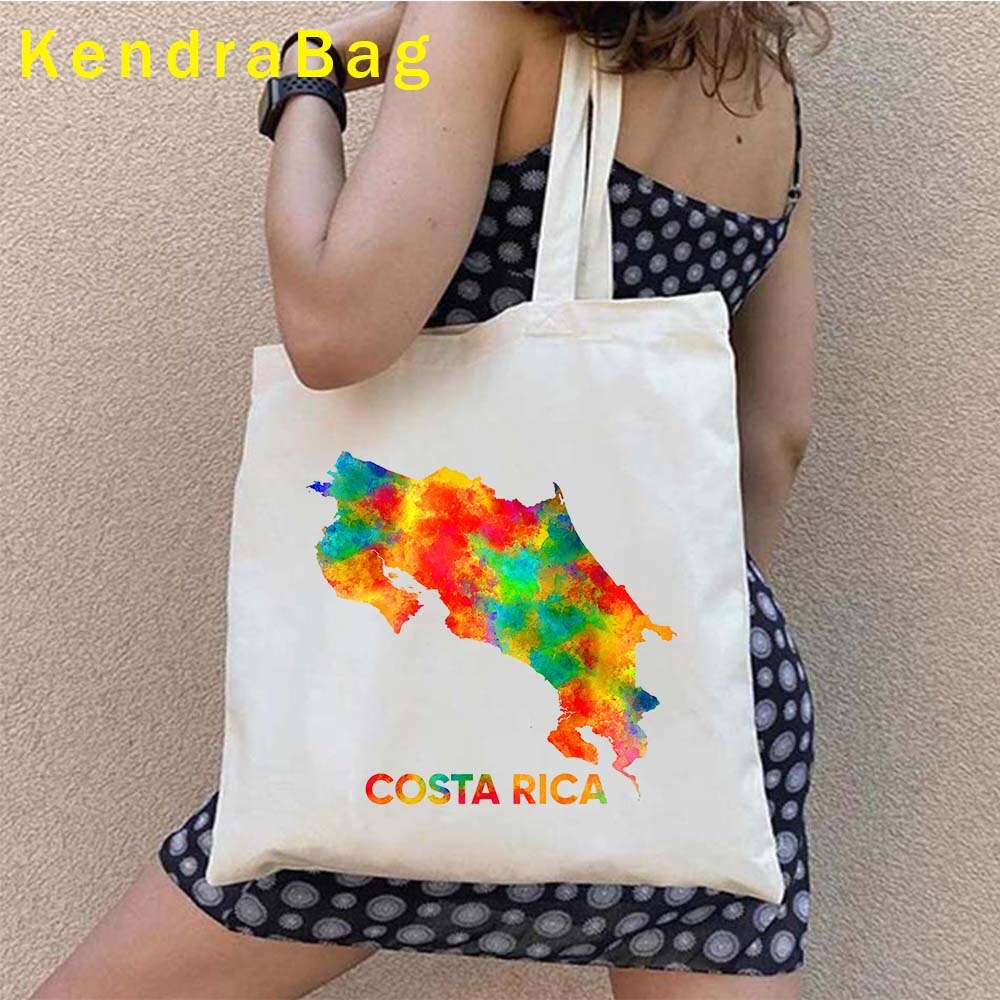 Vintage Arms of Costa Rica Country Map Flag San Jose Girl Soccer Gift Sunset Love Heart Shopper Canvas Tote Bag Shopping Handbag