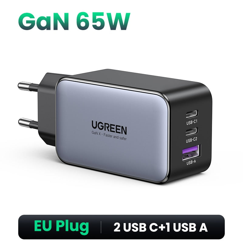 UGREEN 65W GaN Charger Quick Charge 4.0 3.0 Type C PD USB Charger for iPhone 14 13 12 Pro Max Fast Charger For Laptop PD Charger