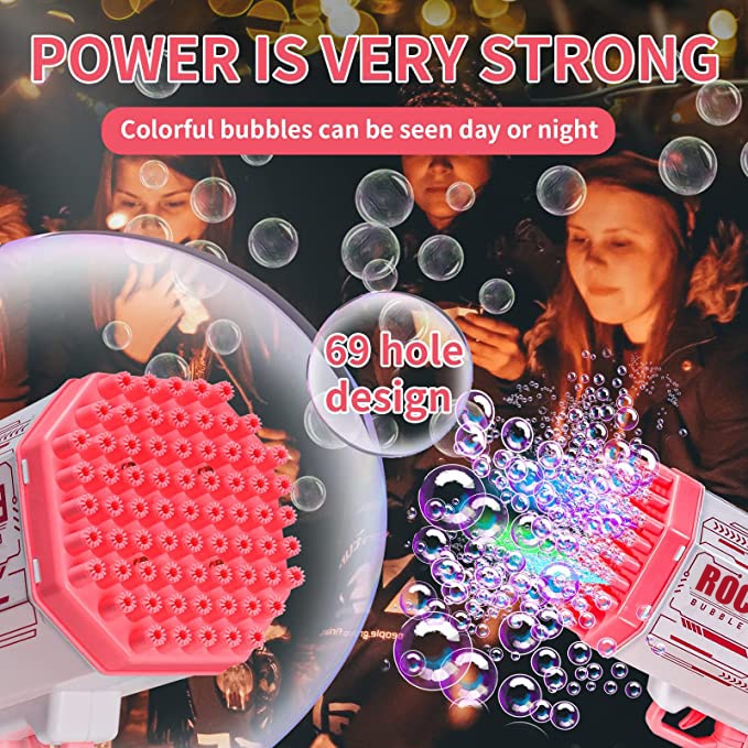 Bubble Gun Kids Toys Rocket 69 Holes Soap Bubbles Machine Gun Shape Automatic Blower With Light Pomperos Outdoor Toy Gifts Party