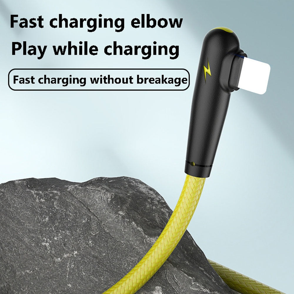 3A USB Charger Cable 90 Degree Elbow Data Line Cable for iPhone