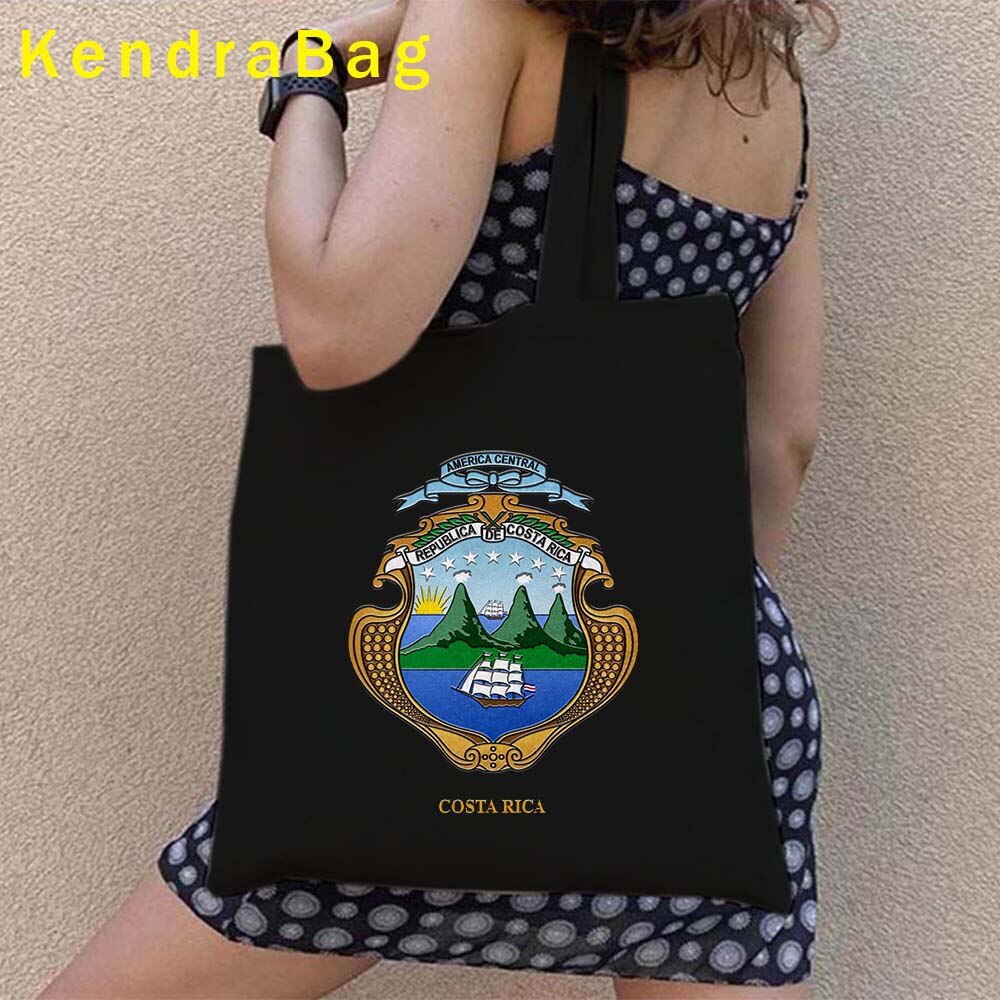 Vintage Arms of Costa Rica Country Map Flag San Jose Girl Soccer Gift Sunset Love Heart Shopper Canvas Tote Bag Shopping Handbag