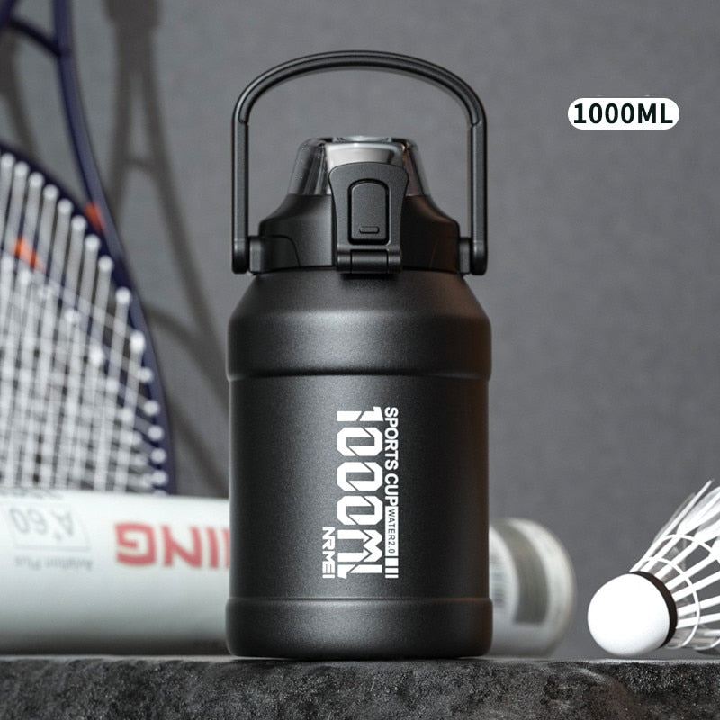 2L Water Bottle Thermos Bottle with Removable Straw, Protable Stainless Steel Water Bottle with Carry Handle for Gym