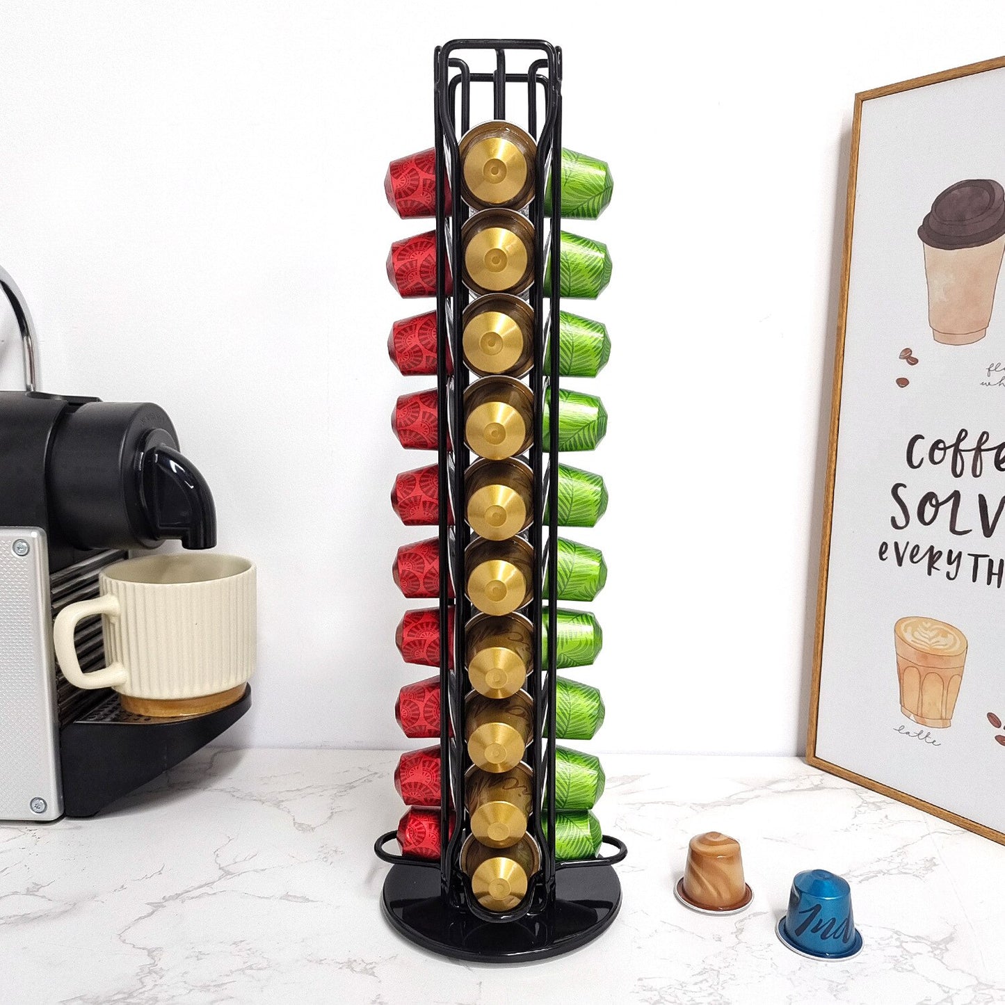 40PCS Nespresso Capsule Pod Holder Stand Rack Display Coffee Capsules Plating Black Metal Holders Rotatable Racks High Quality