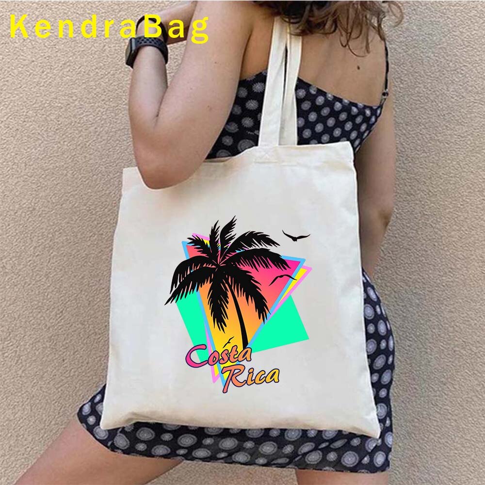 Vintage Arms of Costa Rica Country Map Flag San Jose Girl Soccer Gift Sunset Love Heart Shopper Canvas Tote Bag Shopping Handbag