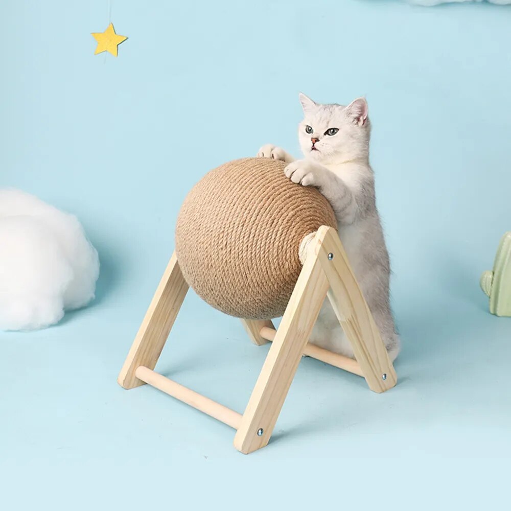 Cat Scratcher Toy, Pet Scratching Ball, Wood Stand, Kitten Sisal Rope, Ball Board, Grinding Paws, Furniture Supplies Accessories