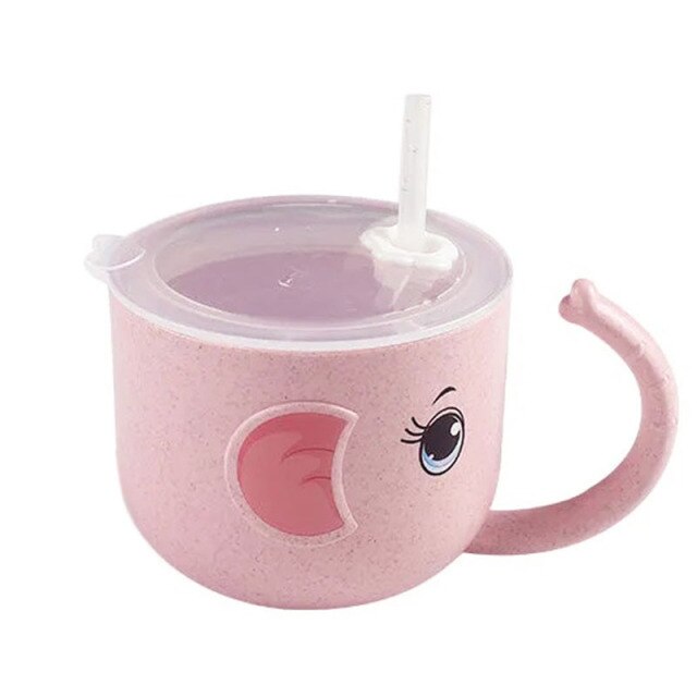 Baby Learning Water Cup Cartoon Elephant Shape Water Glass Leak-proof Baby Water Cup Bottle With Straws Children's Training Cup