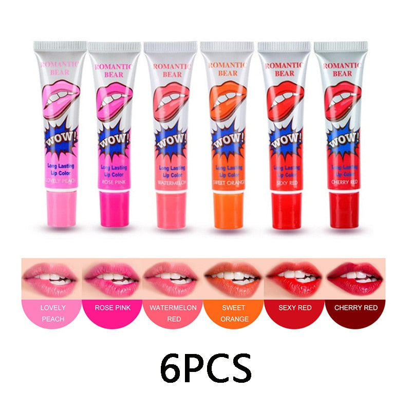 6pcs/Set Color Peel Off Liquid Lipstick Waterproof Long Lasting Lip Gloss Lint Mask Makeup Matte Lipgloss Lipsticks Cosmetic