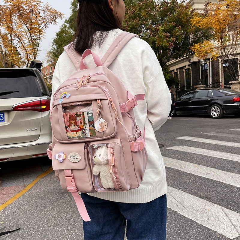 2022Cute Women Backpacks Waterproof Multi-Pocket Nylon School Backpack for Student Female Girls Kawaii Laptop Book Pack Mochilas