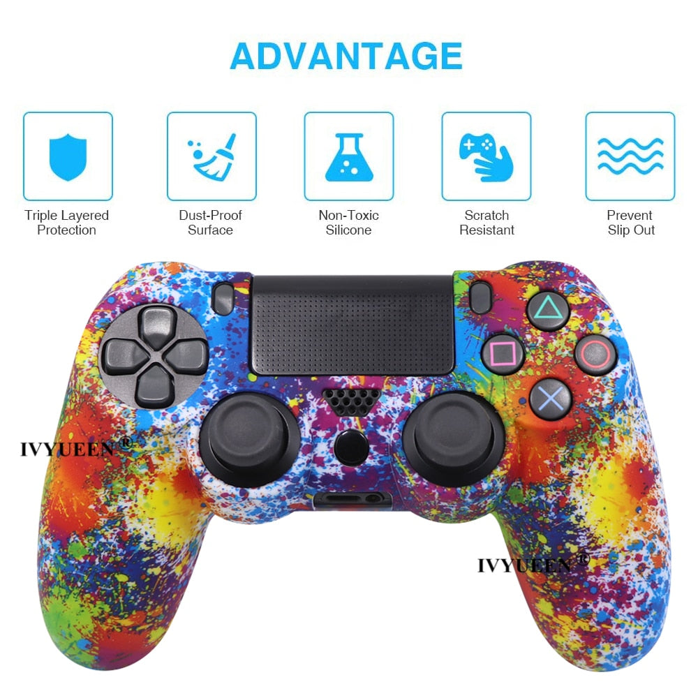 IVYUEEN 19 Colors Silicone Camo Protective Skin Case for Sony Dualshock 4 PS4 DS4 Pro Slim Controller Thumb Grips Joystick Caps