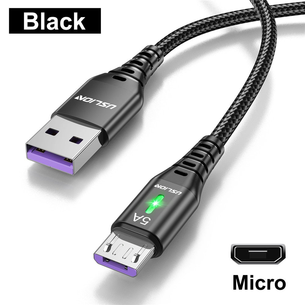 USLION 5A Micro USB Cable Fast Charging Mobile Phone Micro USB Wire cord For Xiaomi Android LED Lighting USB Charger Data Cable