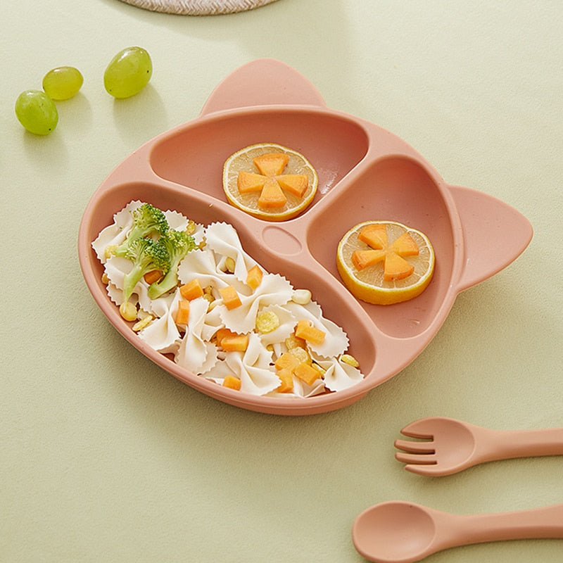 Children's Dishes Baby Silicone Sucker Bowl Baby Bear Face Plate Tableware Set Smile Face Baby Tableware Set Retro Kids Plate