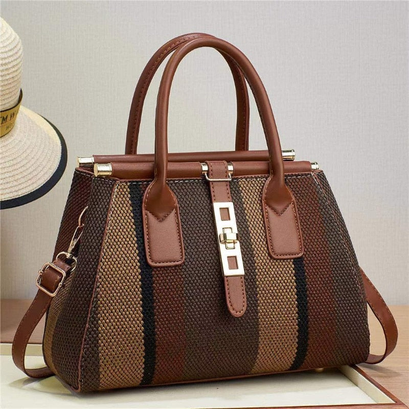 Fashion Women's Single Shoulder Crossbody Bags Striped Contrasting Color Portable Handbag Casual Popular High Quality Satchel