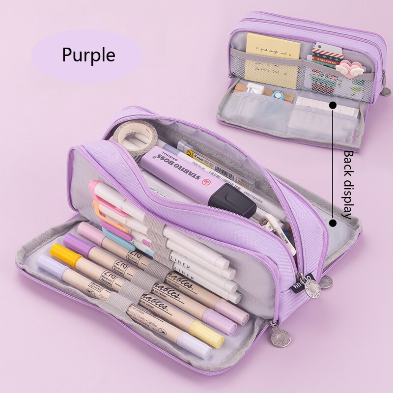 3 or 4 Compartment Purple Large Pencil Case Pen Bag School Student Pencil Cases Cosmetic Bag Stationery Organizer Office Supply