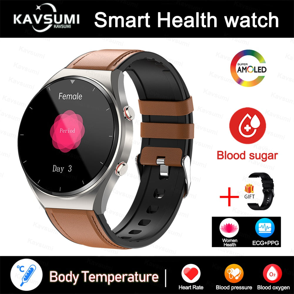 2023 New Non-Invasive Blood Glucose Smart Watch Men Full Touch Screen Sport Fitness Watches Bluetooth For Android ios Smartwatch