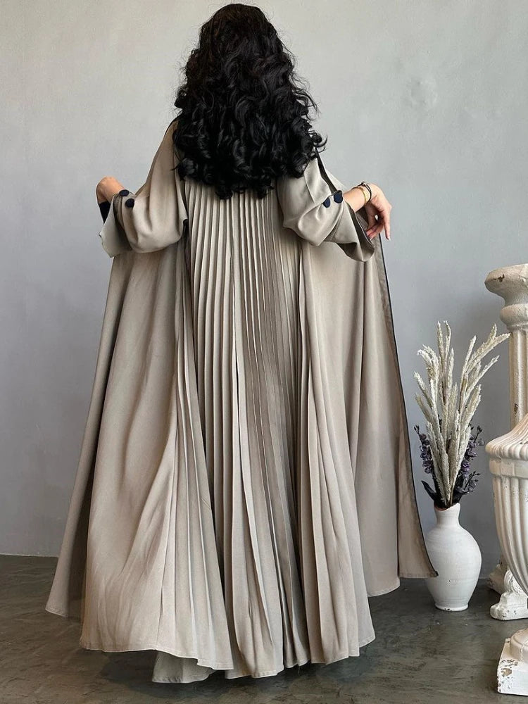 Elegant Muslim Abaya for Women Pleated Abayas Saudi Arab Button Split Sleeve Sleeve Maxi Vestidos Morocco Kaftan Long Robe 2023