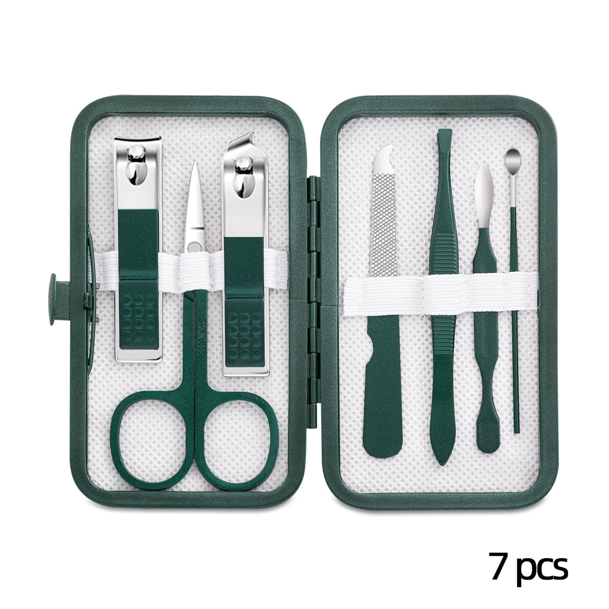 Stainless Steel Nail Clipper Set Grooming Tool Set With Portable Case Manicure Art Tool Green Nails Cut