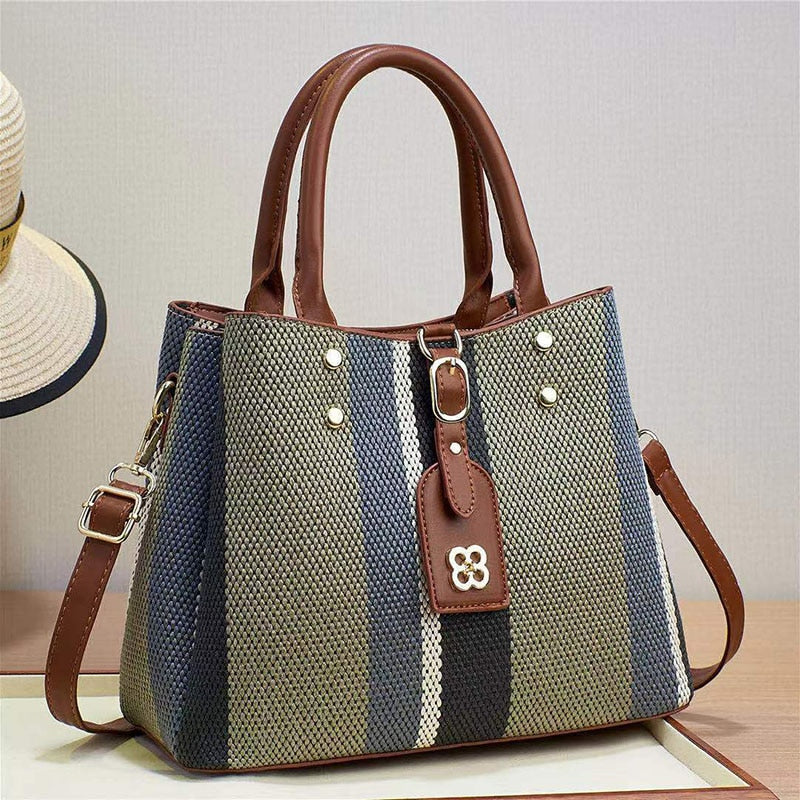 Business Women's Bag New Handheld Crossbody Shoulder Bags Striped Fashion Large Capacity Contrast Color Portable Storage Satchel