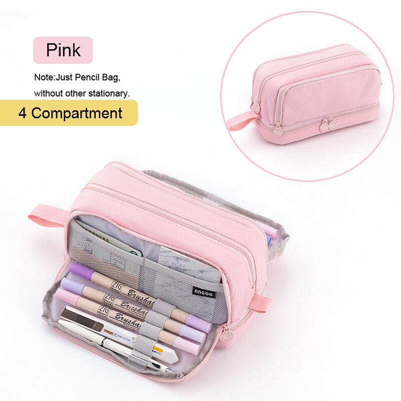 3 or 4 Compartment Purple Large Pencil Case Pen Bag School Student Pencil Cases Cosmetic Bag Stationery Organizer Office Supply