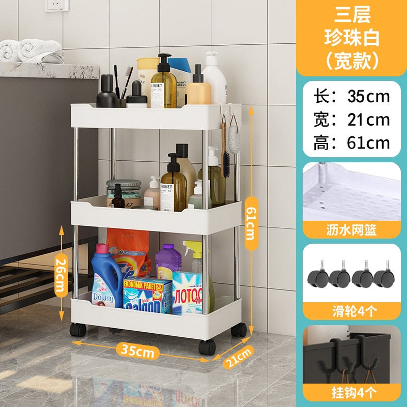 3/4Tier Durable Rolling Trolley Multi-storey Cart Storage Shelf Movable Gap Storage Rack Kitchen Bathroom Slim Slide Organizer