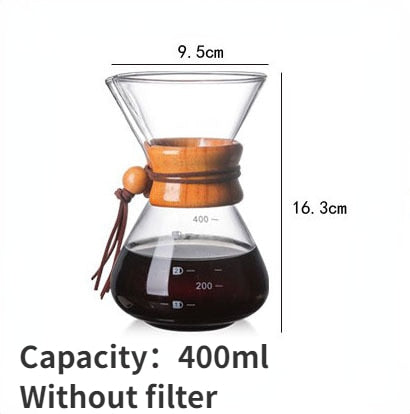 Glass Coffee Kettle with Stainless Steel Filter Drip Brewing Hot Brewer Coffee Pot Dripper Barista Pour Over Coffee Maker 400ml