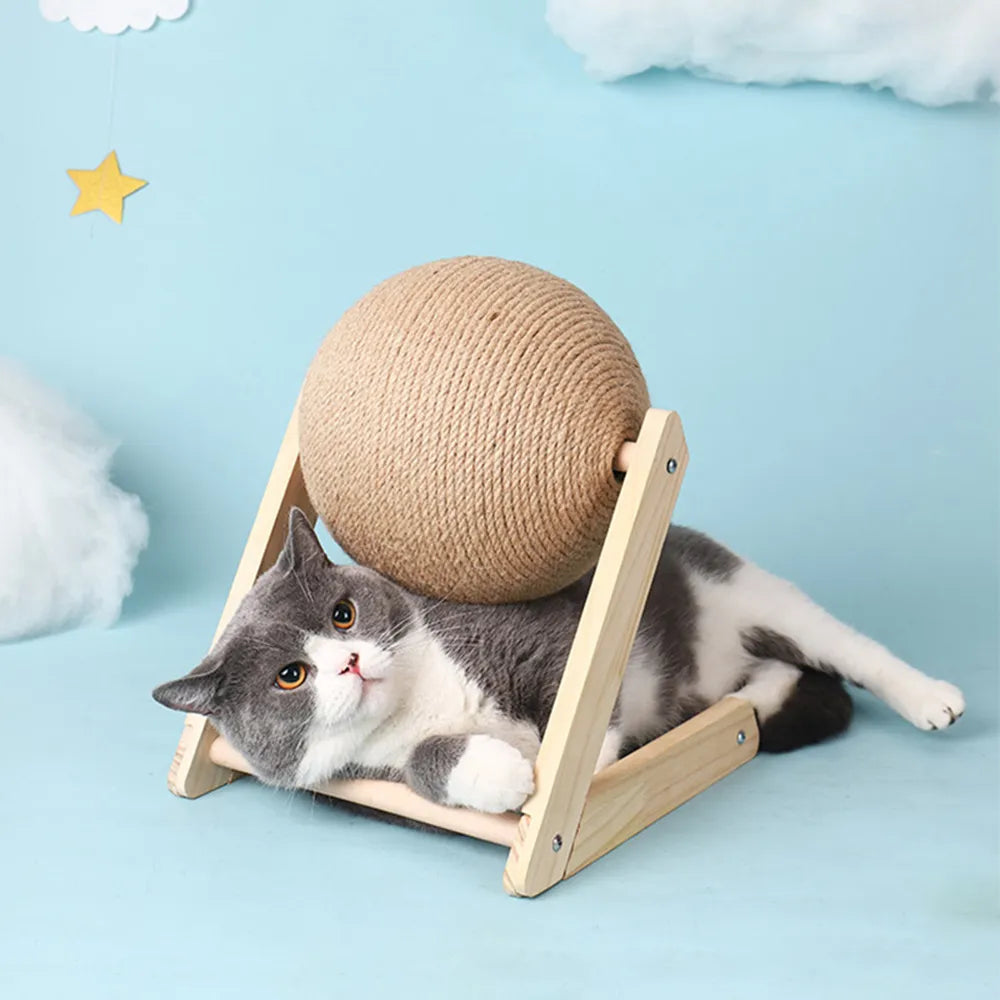 Cat Scratcher Toy, Pet Scratching Ball, Wood Stand, Kitten Sisal Rope, Ball Board, Grinding Paws, Furniture Supplies Accessories