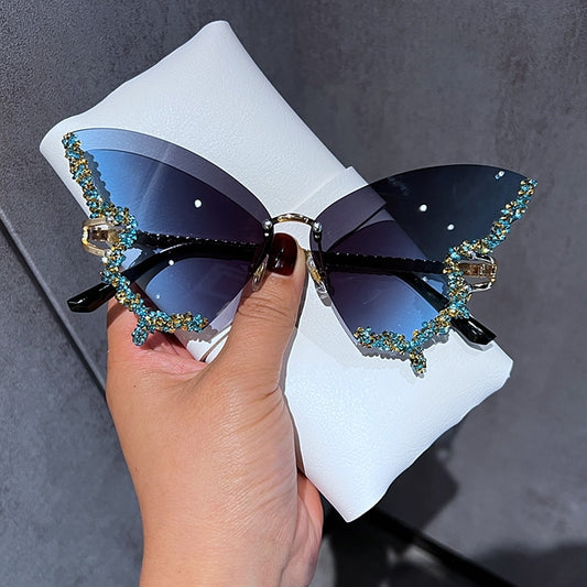 Luxury Diamond Butterfly Sunglasses Women Brand y2k Vintage Rimless Oversized Sun Glasses Ladies Eyewear gafas de sol