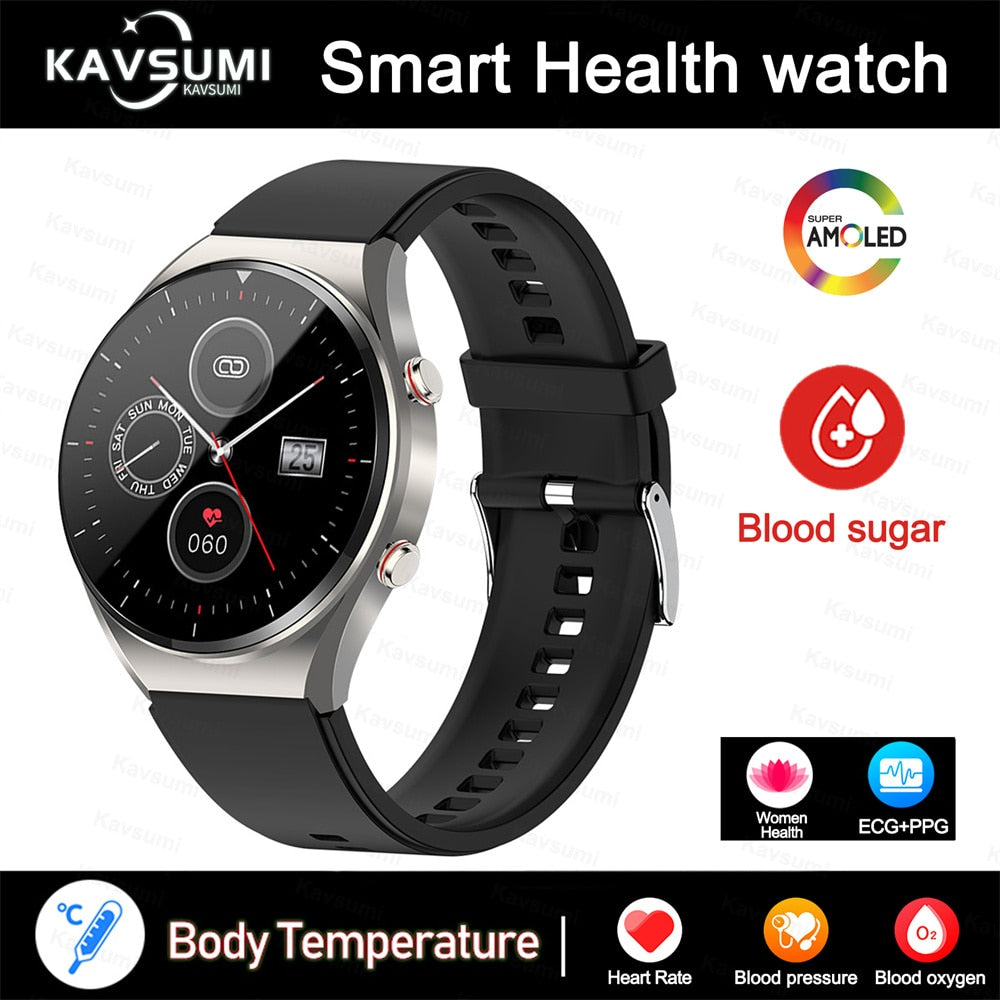 2023 New Non-Invasive Blood Glucose Smart Watch Men Full Touch Screen Sport Fitness Watches Bluetooth For Android ios Smartwatch