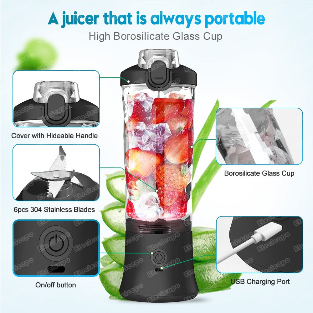 Portable Electric Juicer Fruit Mixers 600ML Blender with 4000mAh USB Rechargeable Smoothie Mini Blender Multifunction Machine