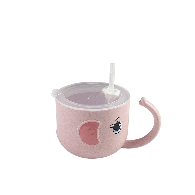 Baby Learning Water Cup Cartoon Elephant Shape Water Glass Leak-proof Baby Water Cup Bottle With Straws Children's Training Cup