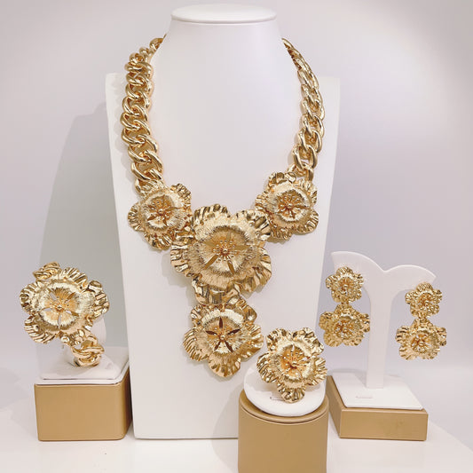 Fashion Latest Women Necklace Jewelry Set Wedding Party Jewelry Dubai Gold Plated Earrings Bracelet Italian Designer Styles