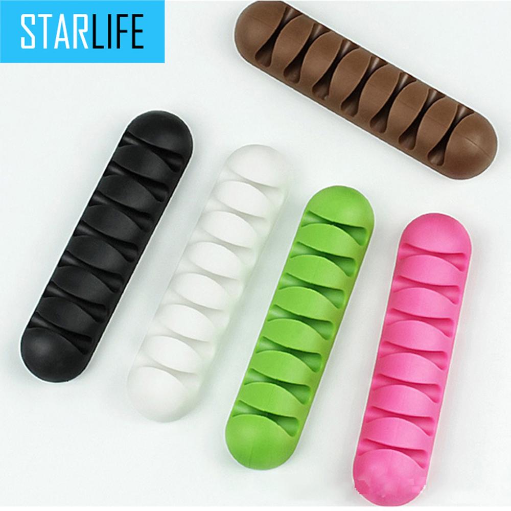 7 Holes USB Cable Organizer  Cable Clamp  Wire Winder Headphone Earphone Holder Cord Silicone Clip Phone Line Desktop Management