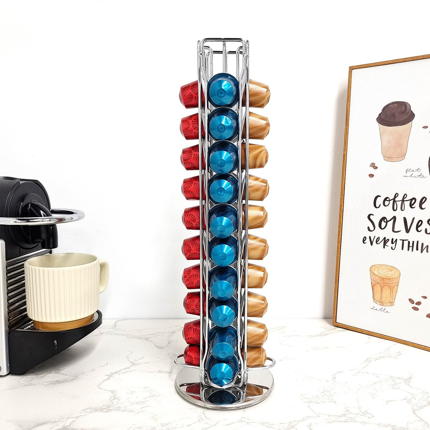 40PCS Nespresso Capsule Pod Holder Stand Rack Display Coffee Capsules Plating Black Metal Holders Rotatable Racks High Quality