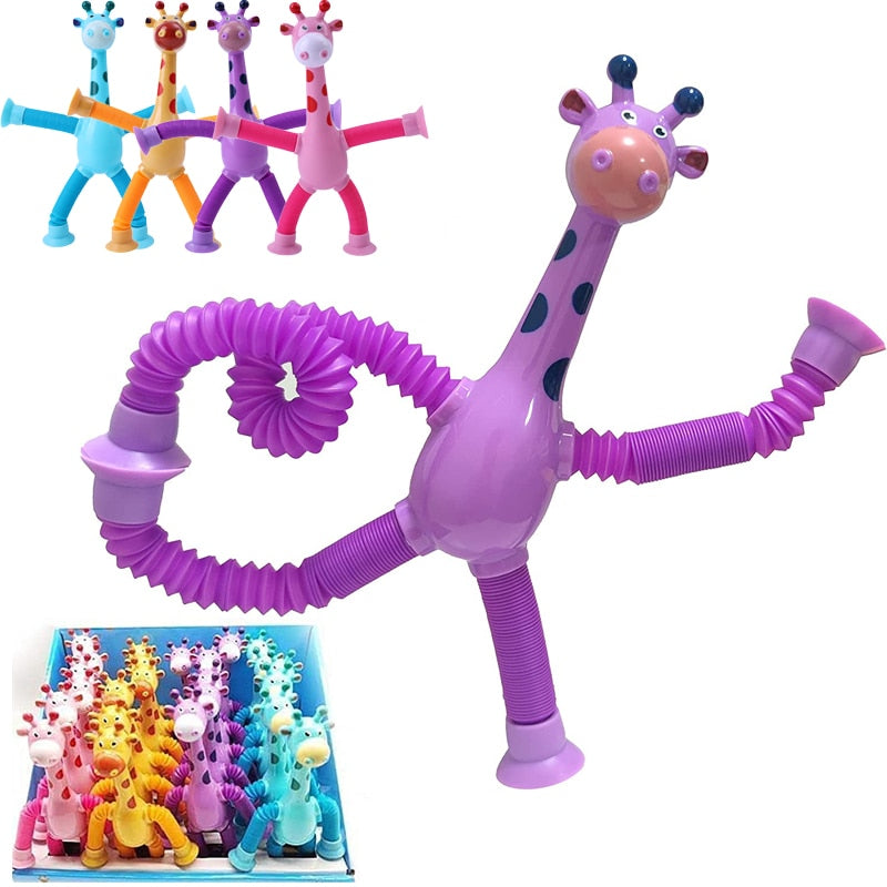 Children Suction Cup Giraffe Toys Pop Tubes Stress Relief Telescopic Giraffe Toy Sensory Bellows Toys Anti-stress Squeeze Toy